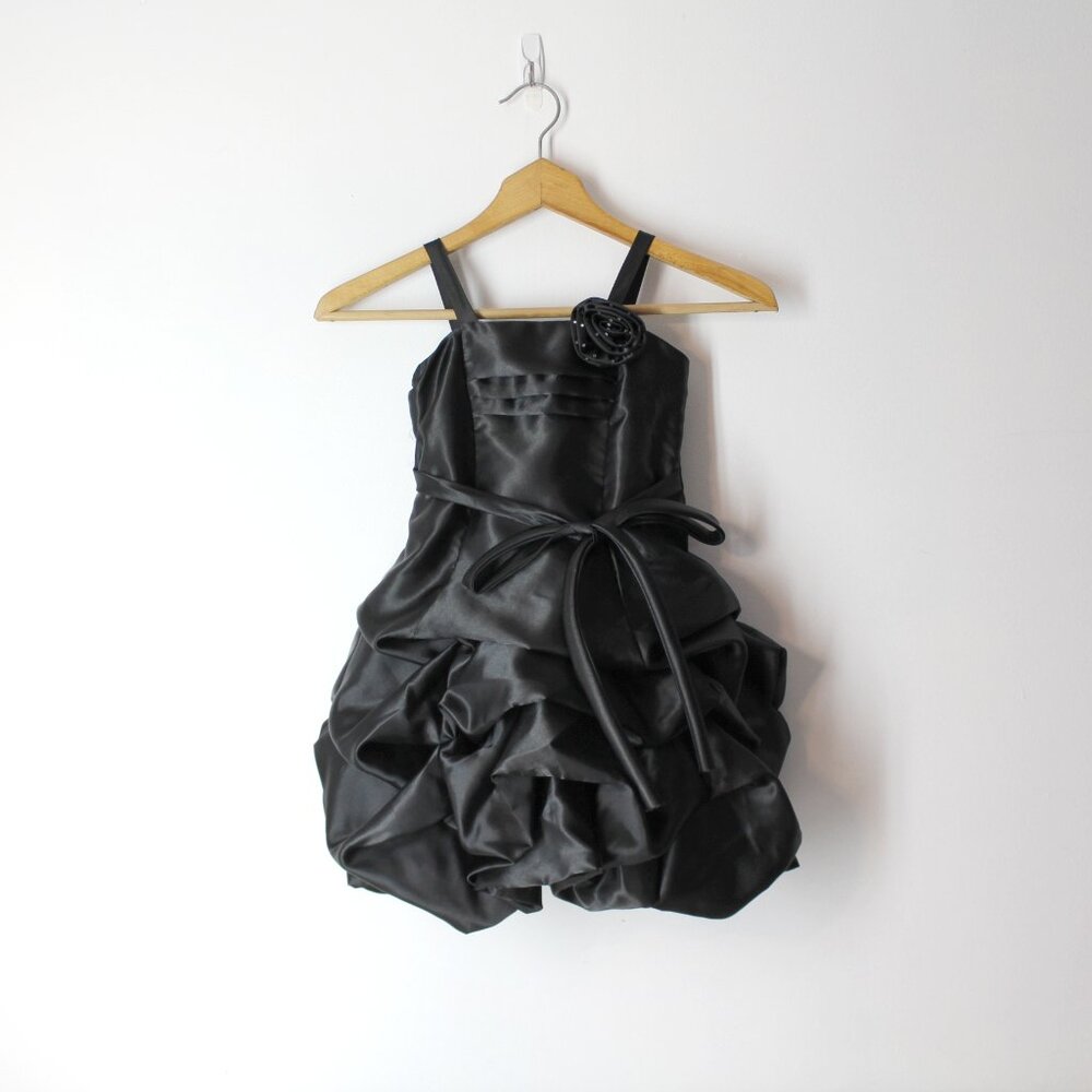 Chic Baby America black gathered satin taffeta dress flower special occasion 3/4